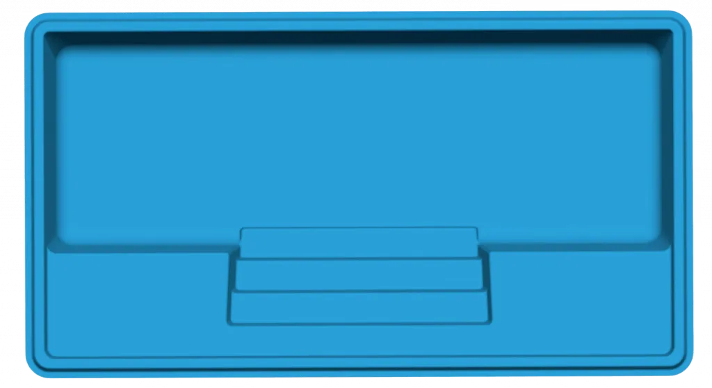 A modern, rectangular Broadway fiberglass pool with dual tanning ledges.