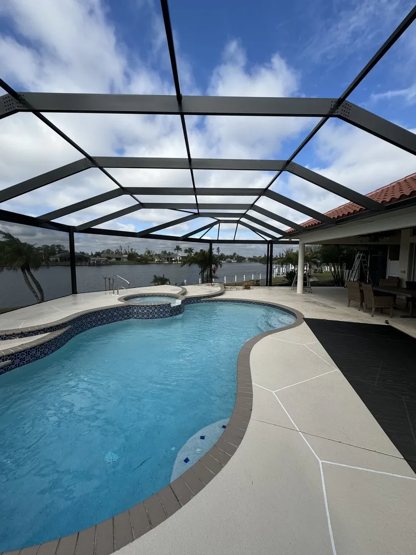 Screen enclosure for backyard pool