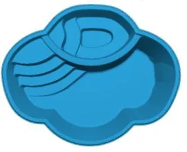 An aerial view of the classic kidney-shaped Crystal Beach fiberglass pool.