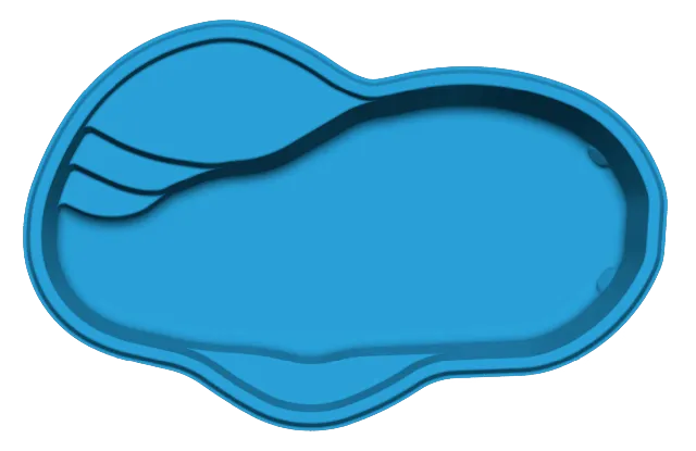 An aerial view of the classic kidney-shaped Crystal Cove fiberglass pool.