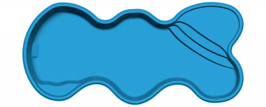 An aerial view of the Desert Falls fiberglass pool with its raised spa feature.