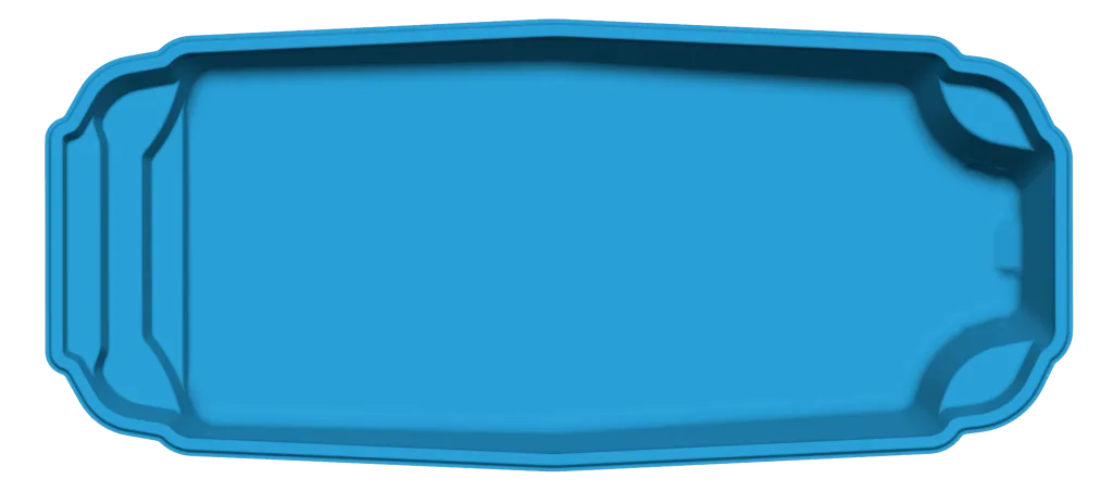 An aerial view of the classic Hawaiian kidney-shaped fiberglass pool.
