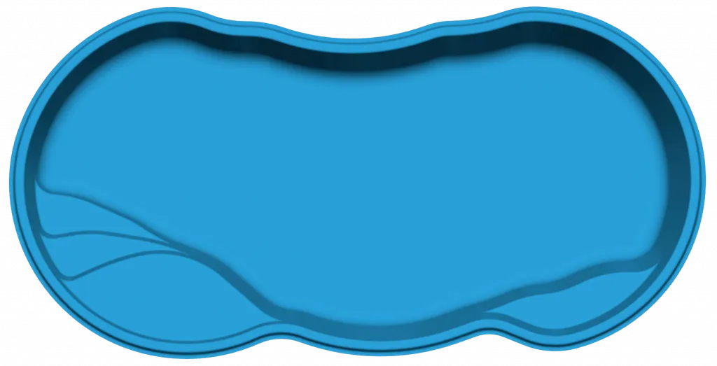 An aerial view of the elegant, free-form Lelani fiberglass pool.