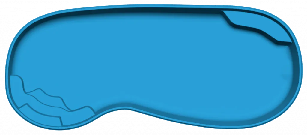 An aerial view of the gracefully curved Manatee fiberglass pool.