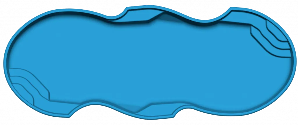 An aerial view of the large and luxurious Mirage fiberglass pool.