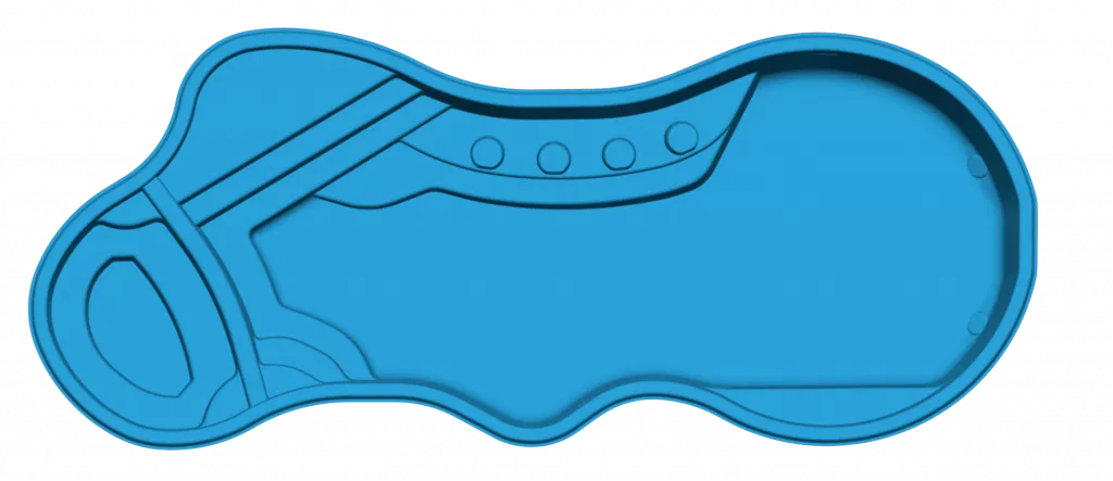 An aerial view of the unique Pleasure Island fiberglass pool.