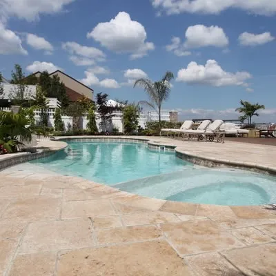 A geometric pool design with a dark finish for a dramatic, modern look.