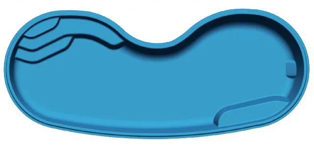 An aerial view of the classic Seaside kidney-shaped fiberglass pool.