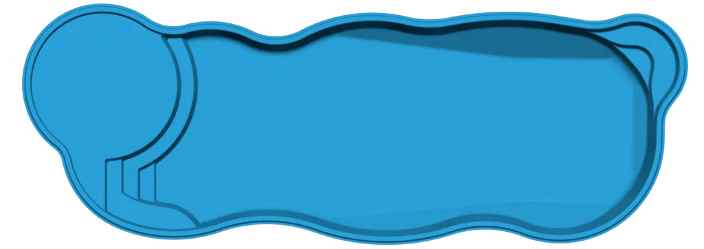 An aerial view of the impressive South Beach fiberglass pool with its large tanning ledge.
