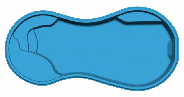 An aerial view of the unique Sundial fiberglass pool and spa combination.